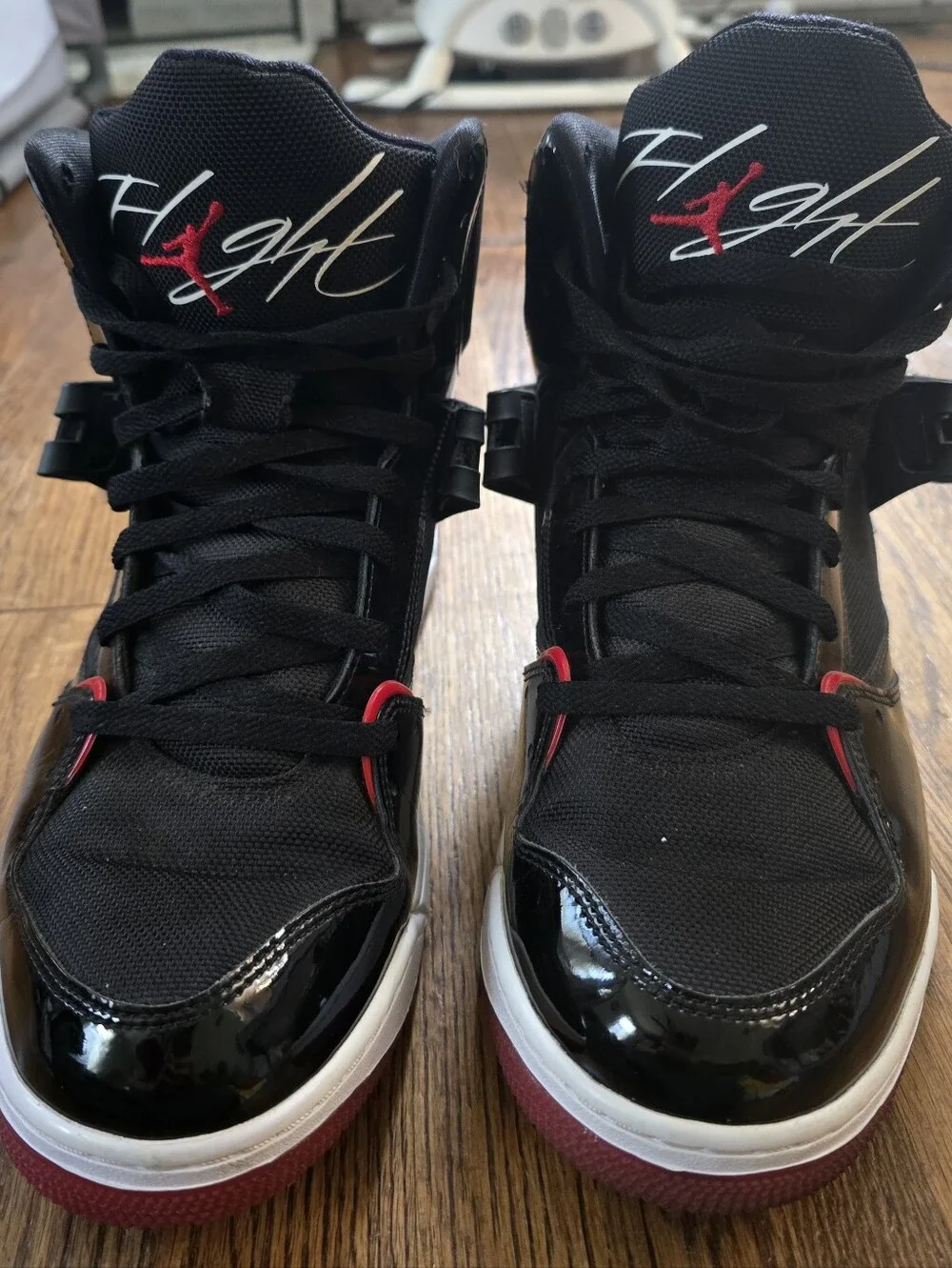 Jordan Flight 45 High 'Bred' Black and Red High-Top Basketball Sneakers| Size 13